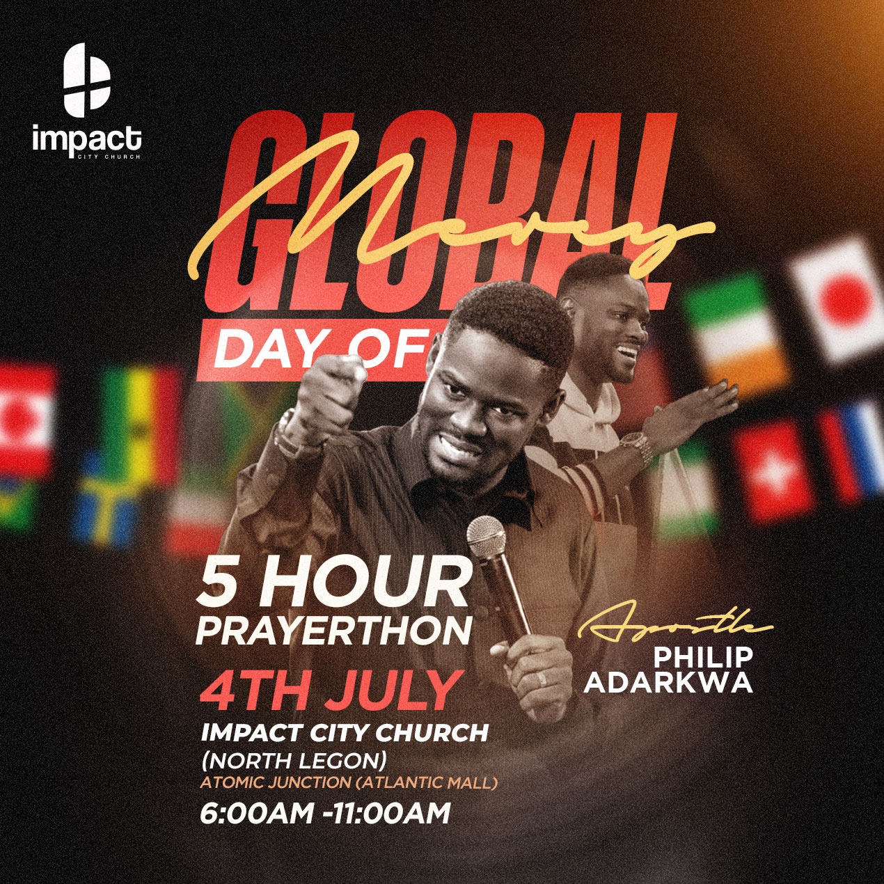 Global Mercy Day 5 Hour Prayerthon flyer with Apostle Philip Adarkwa